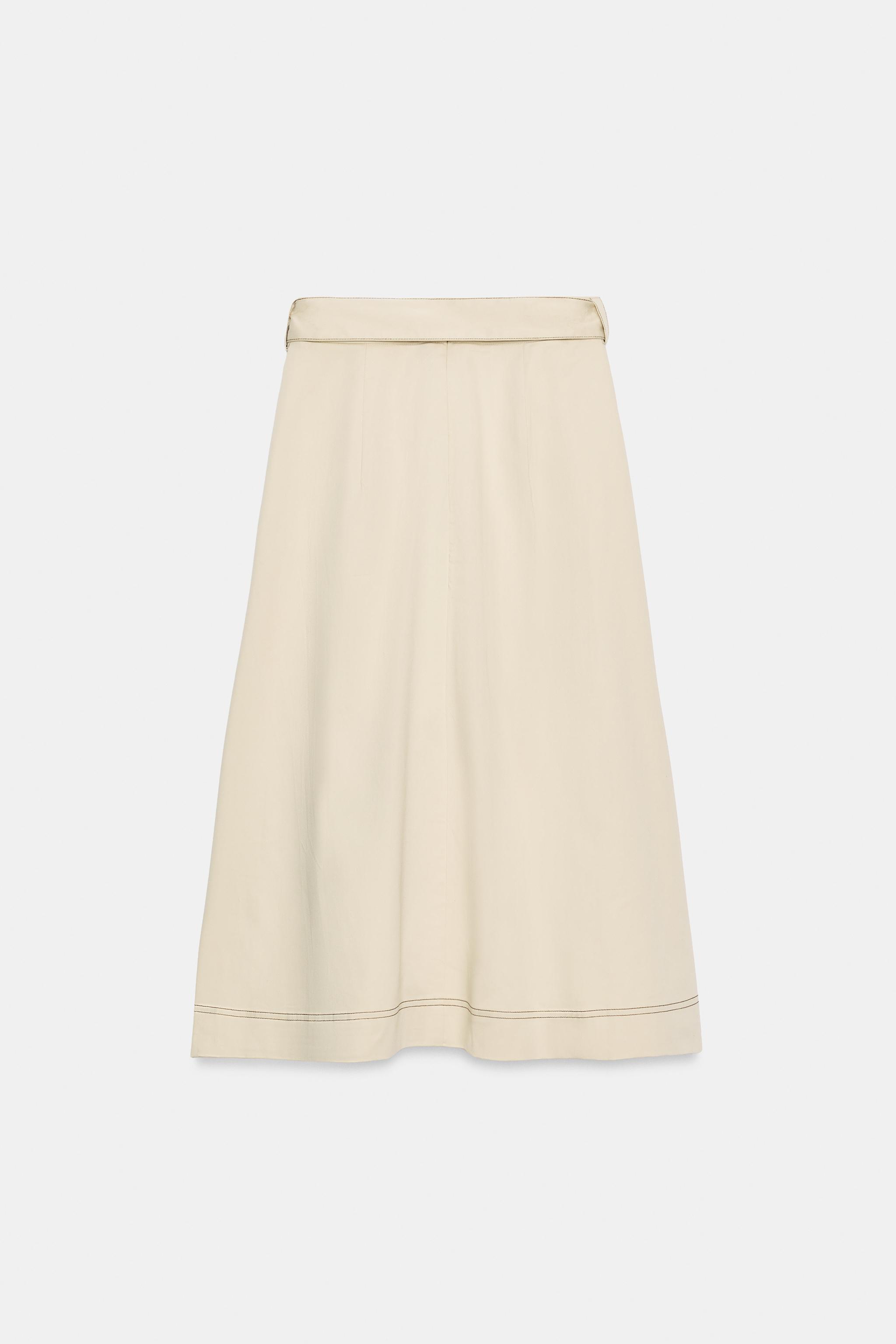 CONTRAST STITCH BELTED SKIRT